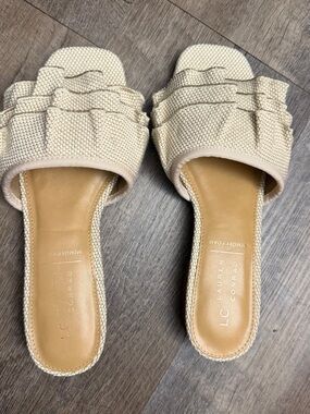 LC Lauren Conrad Beige Ruffle Slide Mules